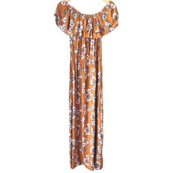 Candalite Dress romantic floral maxi off the shoulder ruffled fresh yellow XL. - Picture 1 of 9